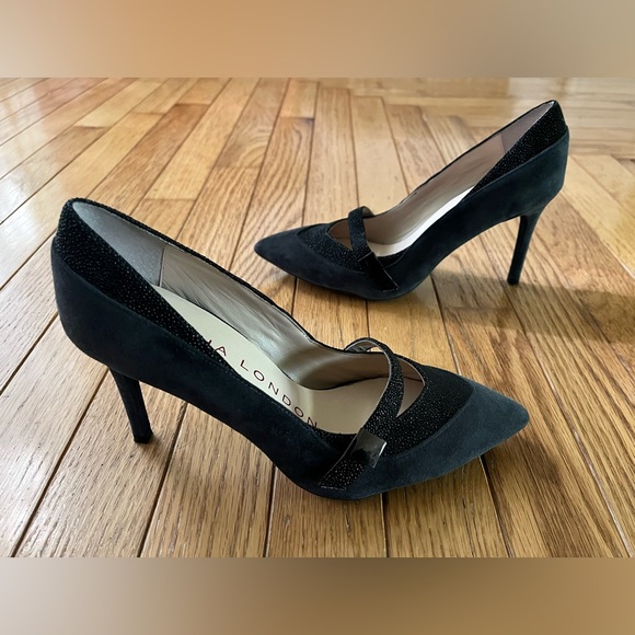 SACHA LONDON charcoal gray suede 3.5 inch boss stiletto heels size 6.5 - Picture 2 of 8